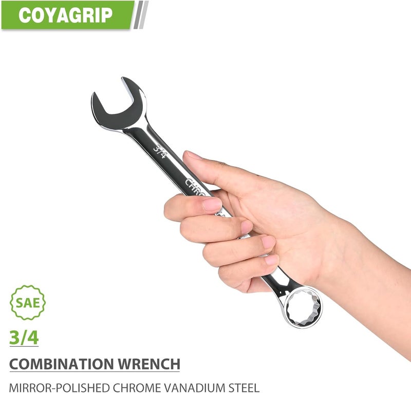 COYAGRIP 3/4 Wrench, Industrial Grade Spanner, Combination Wrenches SAE with 12-Point Box End, 15-Degree Offset, 3/4 Wrenches Chrome Vanadium Steel Mirror Polished - Image 3